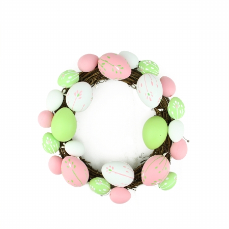 Gordon 32019801 10 In. Pastel Pink, Green & White Floral Stem Easter Egg Spring Grapevine Wreath