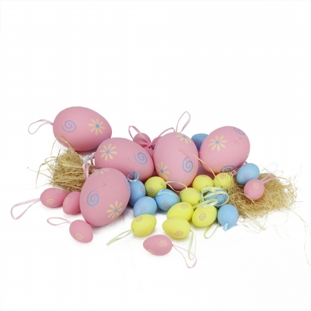 Gordon 32013882 3.25 In. Pastel Pink, Yellow & Blue Spring Easter Egg Ornaments, Set Of 29
