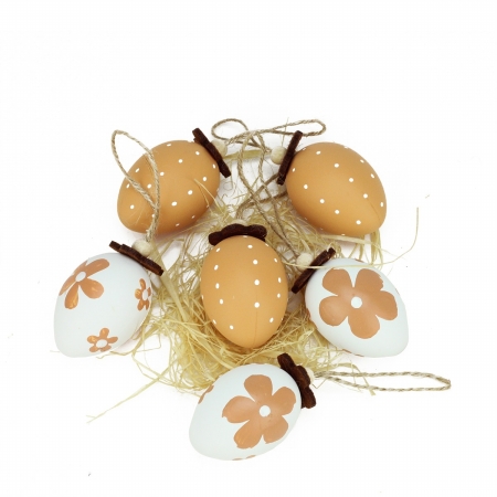 Gordon 32013880 2.25 In. Natural Tone Decorative Painted Design Spring Easter Egg Ornaments, Set Of 6