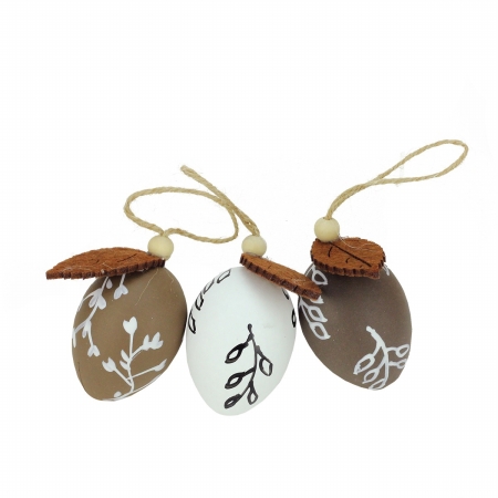 Gordon 32013888 2.25 In. Brown & White Decorative Painted Design Spring Easter Egg Ornaments, Set Of 3