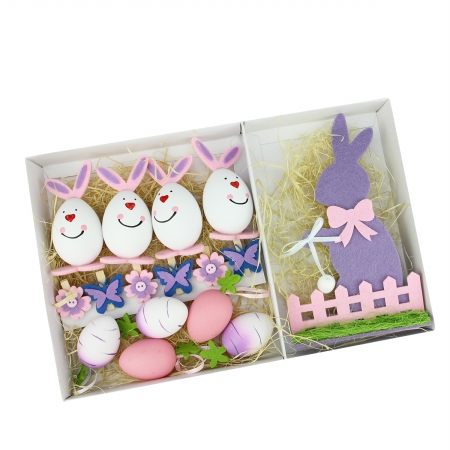Gordon 32019825 Pink, Purple &white Easter Egg Flower - Bunny Spring Decorations, Set Of 16