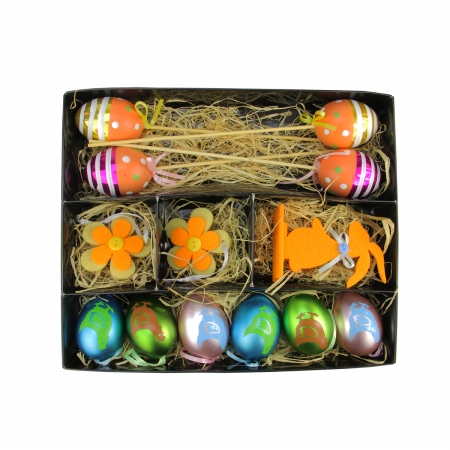 Gordon 32021255 Multi Color Easter Egg Flower & Bunny Spring Decorations, Set Of 13
