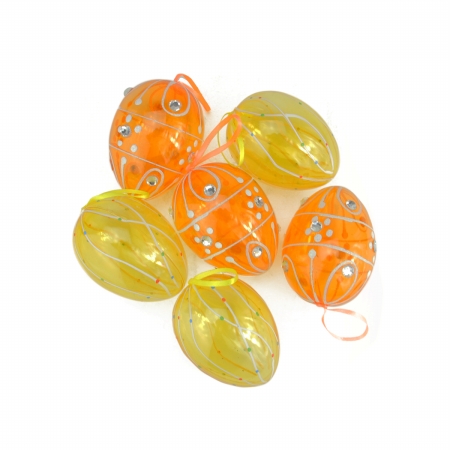 Gordon 32019860 3.25 In. Transparent Yellow & Orange Glitter Gem Spring Easter Egg Ornaments, Set Of 6