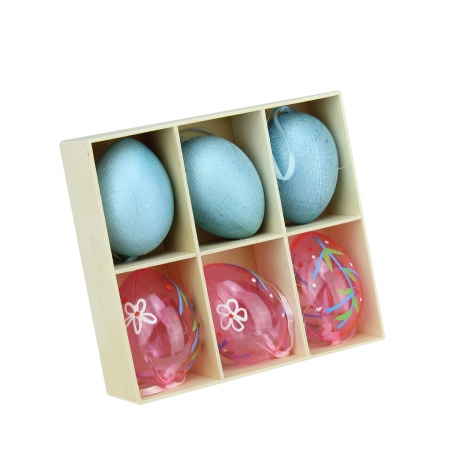 Gordon 32019858 2.25 In. Blue Glitter & Transparent Pink Spring Easter Egg Ornaments, Set Of 6