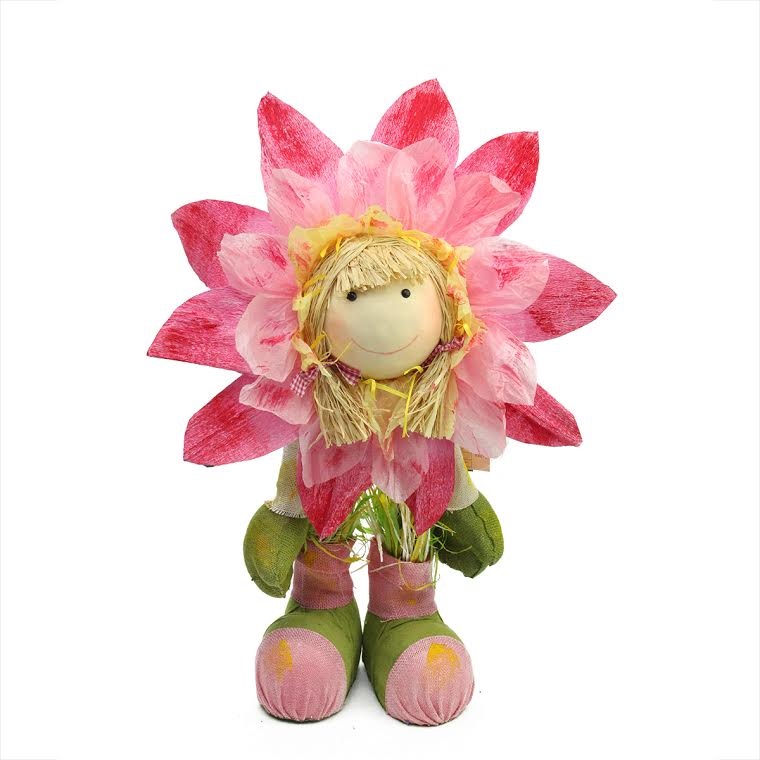 Gordon 31812489 29 In. Pink, Green & Yellow Spring Floral Standing Sunflower Girl Decorative Figure