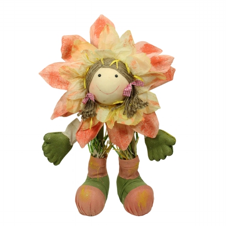 Gordon 31812490 29 In. Peach Green & Yellow Spring Floral Standing Sunflower Girl Decorative Figure