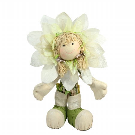 Gordon 31812488 29 In. Ivory Green & Yellow Spring Floral Standing Sunflower Girl Decorative Figure