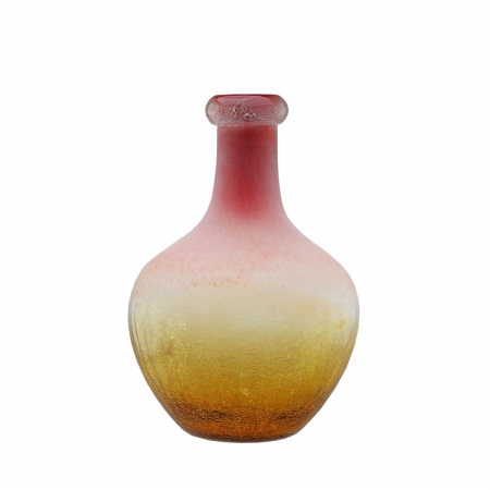 Gordon 32019826 12.25 In. Amber Yellow Crackled & Coral Frosted Hand Blown Glass Vase