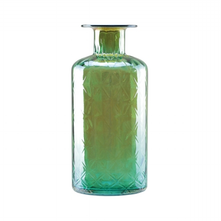 Gordon 32013093 12.5 In. Lustrous Forest Green Diamond Patterned Hand Blown Glass Vase