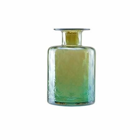 Gordon 32019812 9 In. Lustrous Forest Green Diamond Patterned Hand Blown Glass Vase