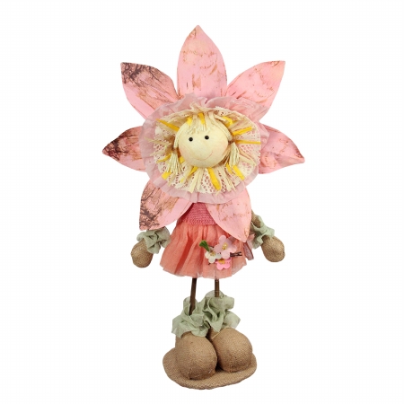 Gordon 31812655 21.5 In. Pink Tan & Light Green Spring Floral Standing Sunflower Girl Decorative Figure