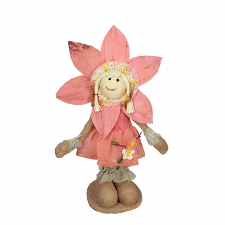 Gordon 31998616 14.5 In. Peach & Tan Spring Floral Standing Sunflower Girl Decorative Figure