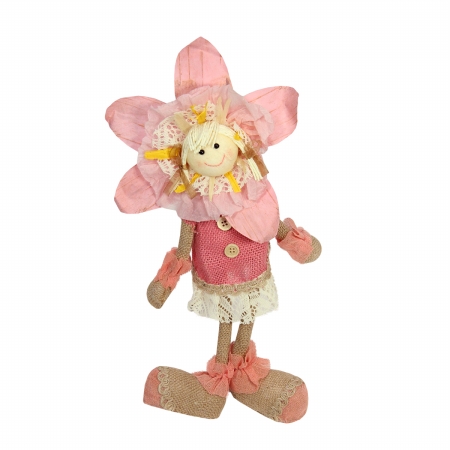 Gordon 32002828 13.5 In. Pink Cream & Tan Spring Floral Standing Sunflower Girl Decorative Figure
