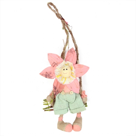 Gordon 31998608 23 In. Pink Green & Tan Spring Floral Hanging Sunflower Girl Decorative Figure