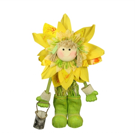 Gordon 31812654 20.5 In. Green & Yellow Spring Floral Standing Sunflower Girl Decorative Figure