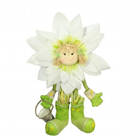 Gordon 31998611 17 In. White, Green & Yellow Spring Floral Standing Sunflower Girl Decorative Figure