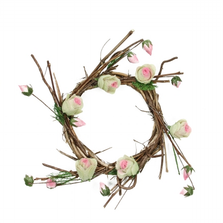 Gordon 31812491 11 In. Brown Cream & Pink Decorative Artificial Spring Floral Twig Wreath