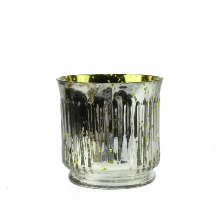 Gordon 32021549 3.25 In. Yellow & Silver Ribbed Mercury Glass Decorative Votive Candle Holders, Set Of 4