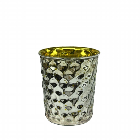 Gordon 32021541 4 In. Yellow & Silver Hammered Mercury Glass Decorative Votive Candle Holders, Set Of 4