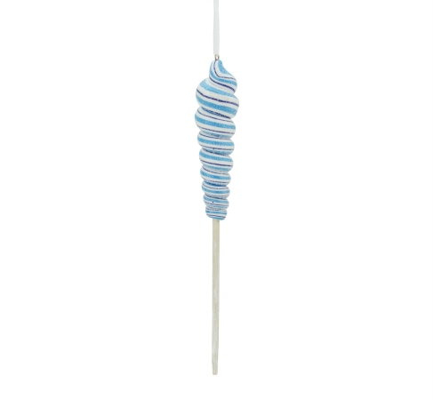 Gordon 31802124 7.5 In. Blue & White Glitter Twist Pop Lollipop Christmas Ornament