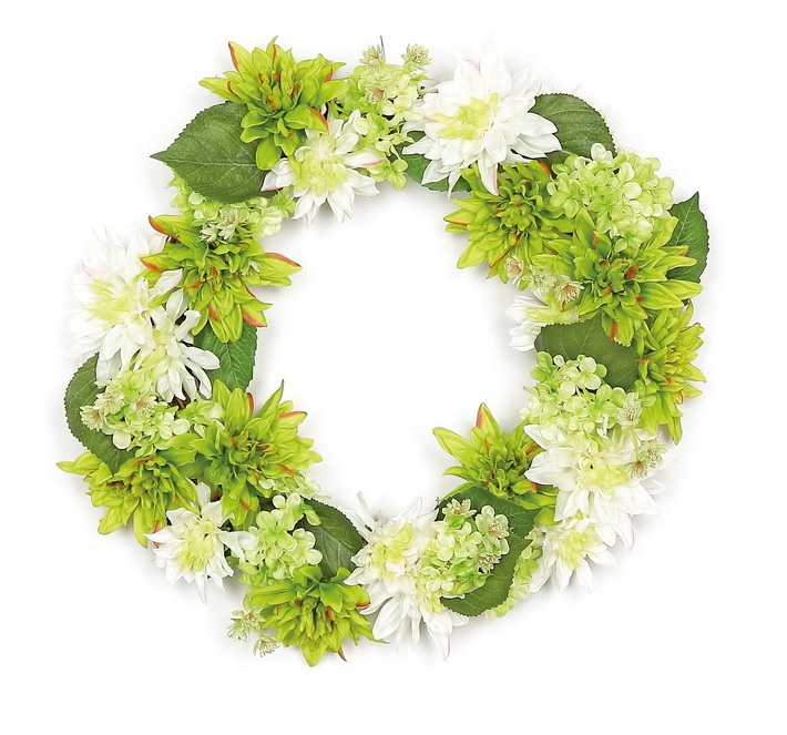 Gordon 32011345 22 In. Decorative Cream White & Green Artificial Floral Dahlia - Hydrangea Wreath Unlit