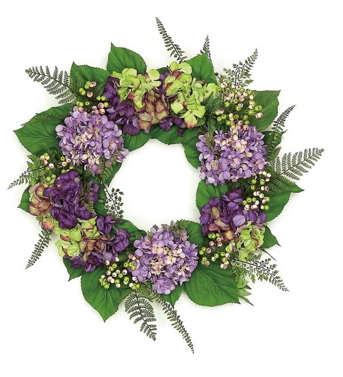 Gordon 32013091 24 In. Decorative Purple & Green Hydrangea & Berry Artificial Floral Wreath Unlit