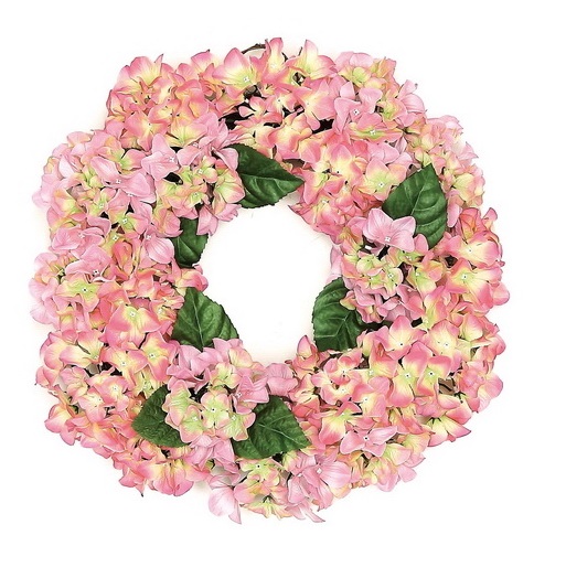 Gordon 32002827 22 In. Decorative Pink & Green Artificial Floral Hydrangea Wreath Unlit