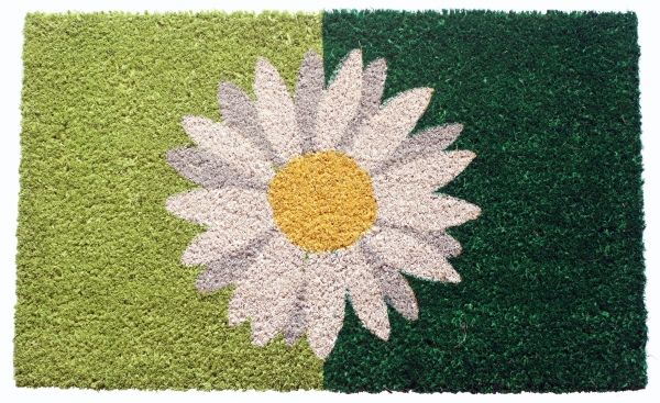 P1048 One Daisy On Green Non Slip Coir Doormat