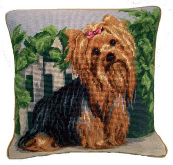K1237 Yorkshire Terrier Yorkie Dog Portrait Needlepoint Pillow