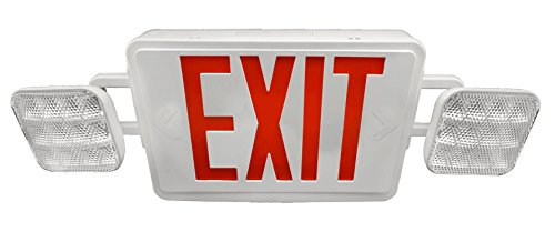 Ecl1-10-unv-wh-r-2 Led Emergency Exit Sign With Dual Adjustable Led Heads, White With Red Lettering