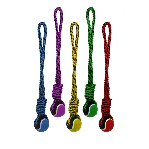 784369295238 20 In. Nuts For Knots Rope Tug With Tennis Ball Toys, Assorted