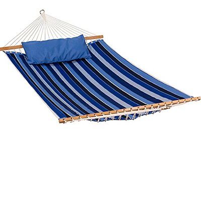 2790w192181sp 11 Ft. Reversible Sunbrella Quilted Hammock, Blue - Milano Cobalt Stripe & Canvas Capri Solid