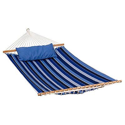 2799w192181sp 13 Ft. Reversible Sunbrella Quilted Hammock, Blue - Milano Cobalt Stripe & Canvas Capri Solid