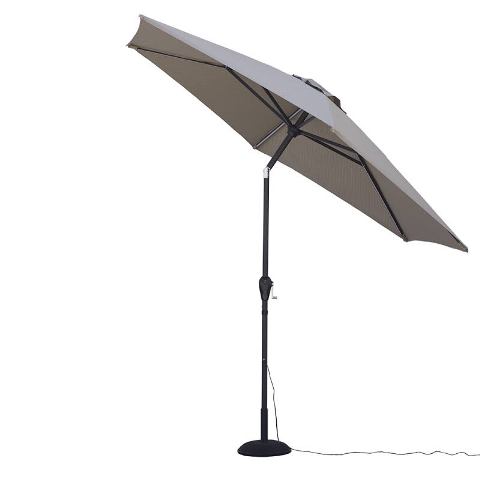 162695 Ultra Brite Outdoor Umbrella With Warm Lights, Striped Khaki
