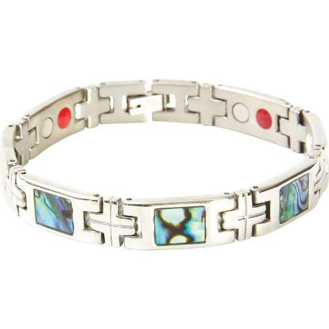 Jelmgl1 Navarre Stainless Steel Bracelet With Magnets & Abalone Stones, Large