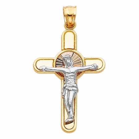 Jewelry 14k Tri-tone Gold Crucifix Religious Pendant