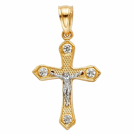 Jewelry 14k Two-tone Gold Cubic Zirconia Crucifix Religious Pendant