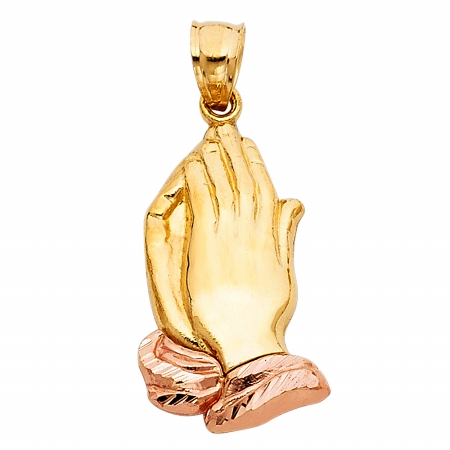 Jewelry 14k Two-tone Gold Praying Hands Religious Pendant