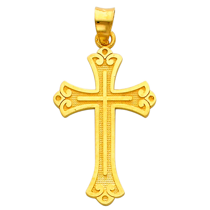 Jewelry 14k Yellow Gold Traditional Budded Cross Religious Pendant