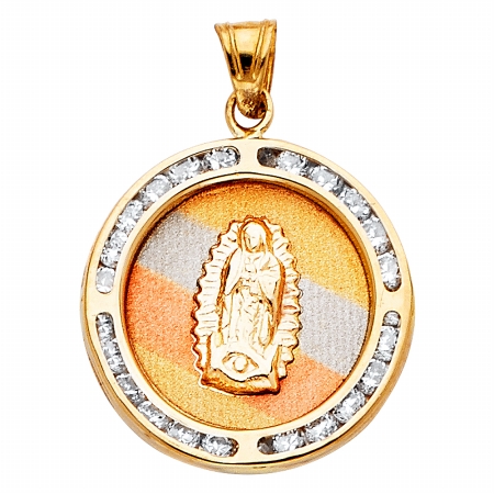 Jewelry 14k Tri-tone Gold Cubic Zirconia Virgin Of Guadalupe Religious Pendant