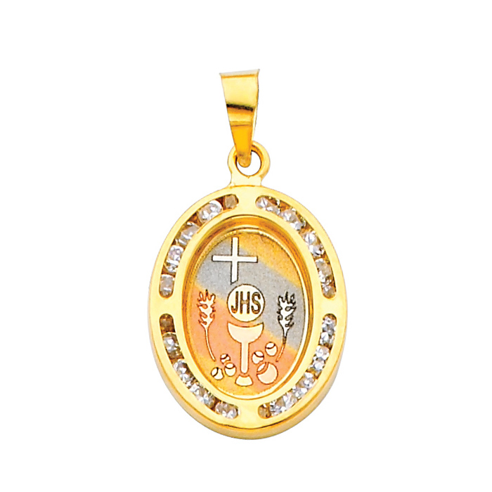Jewelry 14k Tri-tone Gold Cubic Zirconia First Communion Religious Pendant