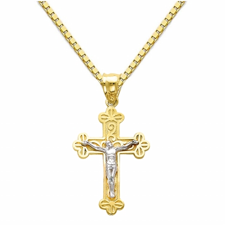 Jewelry 14k Two-tone Gold Jesus Crucifix Cross Pendant With 1-mm Box Chain (18-inch)