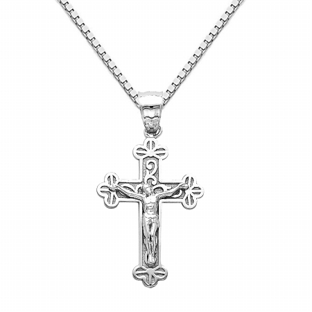 Jewelry 14k White Gold Jesus Crucifix Cross Pendant With 1-mm Box Chain (24-inch)