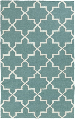 Awhd1027-58 5 X 8 Ft. Rectangle York Reagan Hand Flatweave Area Rugs - Teal & Ivory