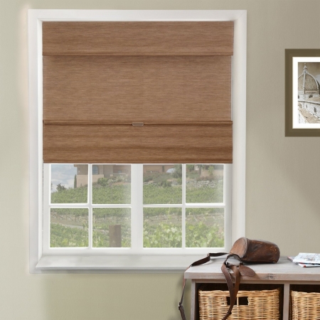 Natural Woven Fabric Cordless Magnetic Roman Shade, Daily White - 23 X 64 In.