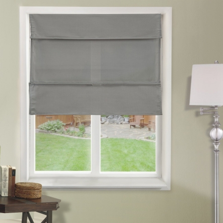 Natural Woven Fabric Cordless Magnetic Roman Shade, Daily Grey - 35 X 64 In.