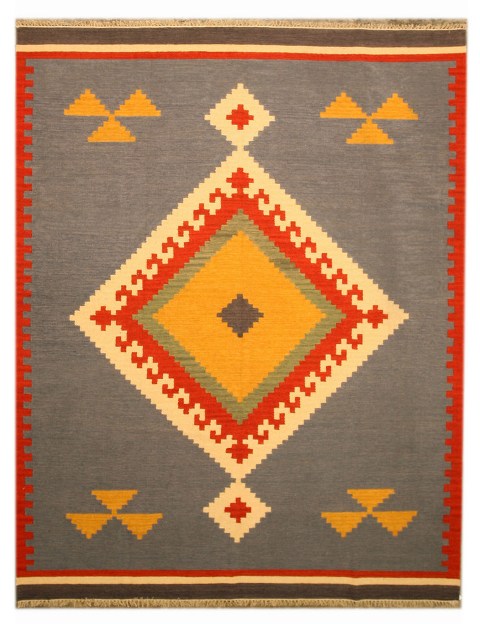 Dn6mu10x14 10 X 14 Ft. Handmade Wool Keysari Kilim Transitional Geometric Rug, Blue - Rectangle