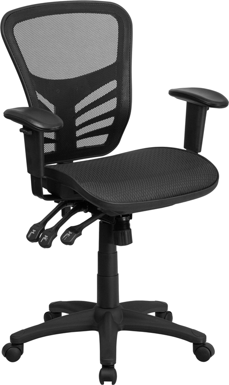 Hl-0001t-gg Mid-back Black Mesh Executive Swivel Office Chair With Multi-function Triple Paddle Control & Height Adjustable Arms
