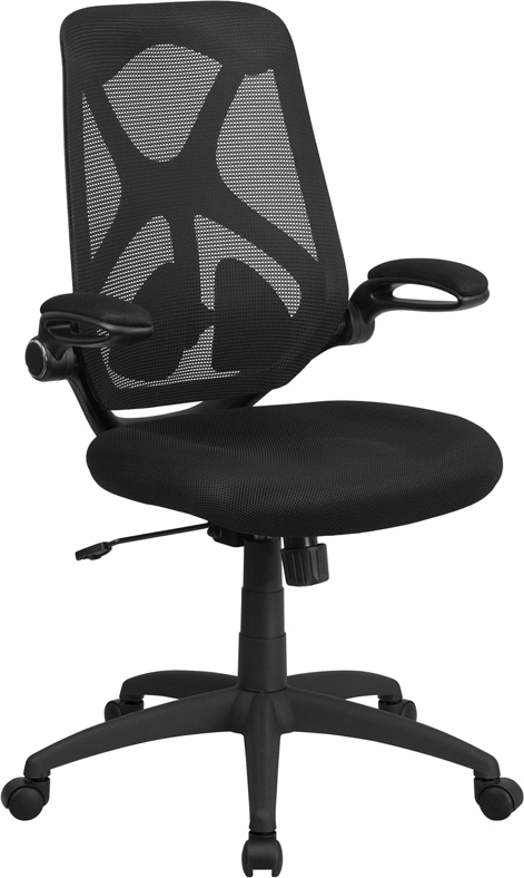 Hl-0013-gg High Back Black Mesh Executive Swivel Office Chair With Mesh Padded Seat, Adjustable Lumbar, 2-paddle Control & Flip-up Arms