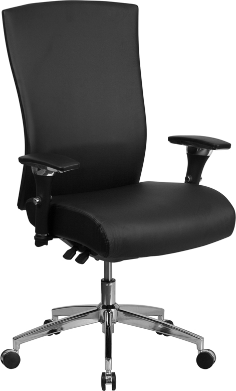 Go-2222-gg Hercules Series 500 Lbs Capacity Big & Tall Black Leather Executive Swivel Office Chair With Padded Leather Chrome Arms